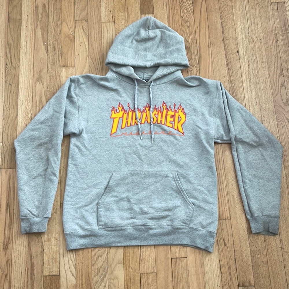 Thrasher Flame Logo Grey Hoodie